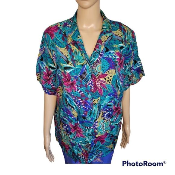 Sag Harbor exotic floral print Button Front Shirt - Picture 2 of 14